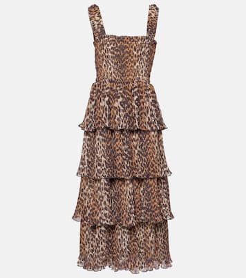 Leopard-print georgette midi dress | Ganni