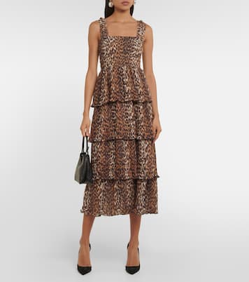 Leopard-print georgette midi dress | Ganni