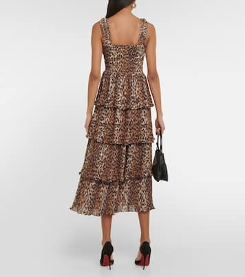 Leopard-print georgette midi dress | Ganni