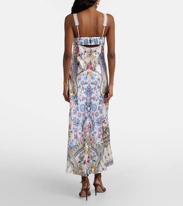 Embellished printed silk satin midi dress | Camilla