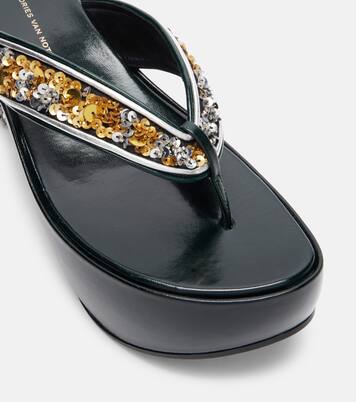 Sequined wedge thong sandals | Dries Van Noten