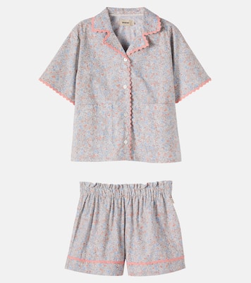 Vilma花卉棉质衬衫与短裤套装 | Wheat