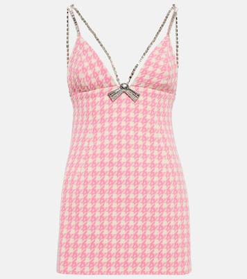 Checked crystal-trimmed wool-blend minidress | Area