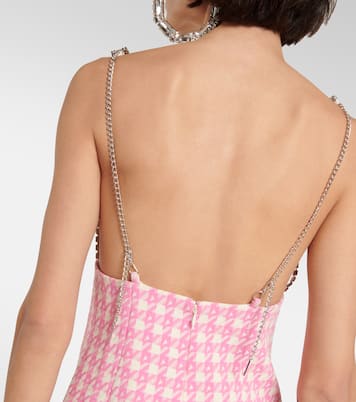 Checked crystal-trimmed wool-blend minidress | Area