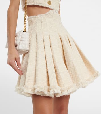 Gonna a pieghe in tweed di misto cotone | Balmain