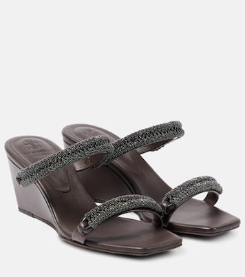 Mules compensées en cuir | Brunello Cucinelli
