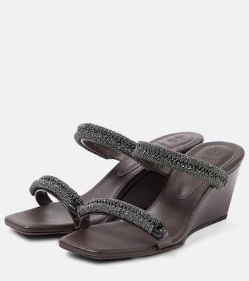 Mules compensées en cuir | Brunello Cucinelli