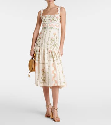Bedrucktes Midikleid Nispero aus Leinen | Agua by Agua Bendita