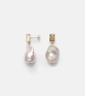 Boucles d'oreilles en or 14 ct, quartz rose et perles baroques | Mateo