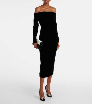 Abito midi in velluto con scollo bardot | Carolina Herrera