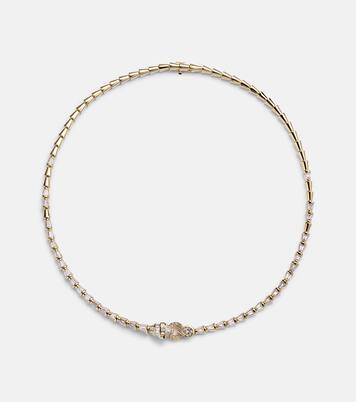 Serpentine 18kt gold necklace with diamonds and garnet | Shay Jewelry