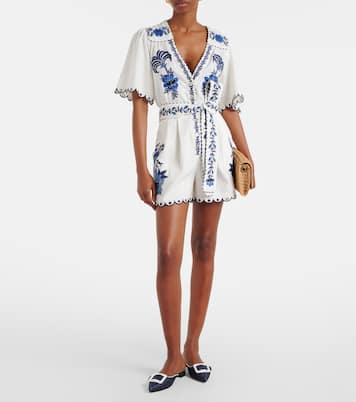 Embroidered linen-blend romper | Farm Rio