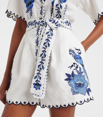 Embroidered linen-blend romper | Farm Rio