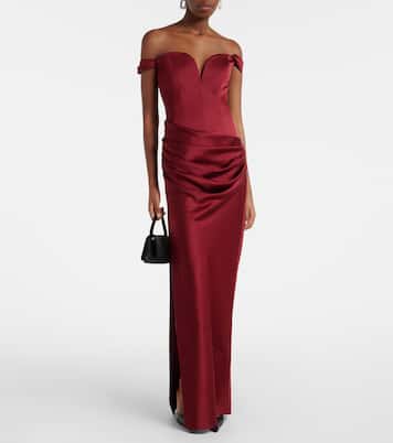 Draped crêpe satin bustier gown | Alex Perry