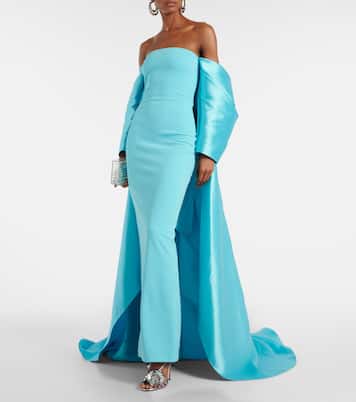 Kyla caped twill and crêpe gown | Solace London