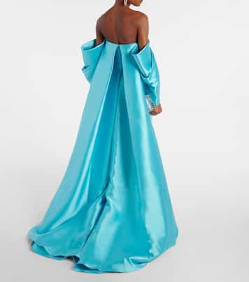 Kyla caped twill and crêpe gown | Solace London