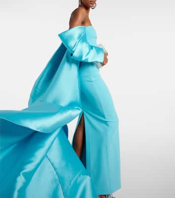Kyla caped twill and crêpe gown | Solace London