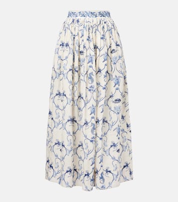 Falda larga de tiro alto de lino estampada | Agua by Agua Bendita