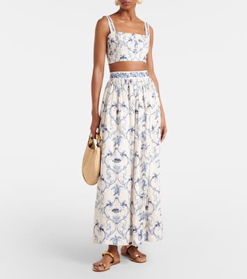 Falda larga de tiro alto de lino estampada | Agua by Agua Bendita