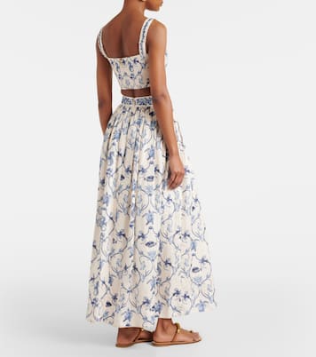 Falda larga de tiro alto de lino estampada | Agua by Agua Bendita
