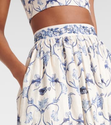 Falda larga de tiro alto de lino estampada | Agua by Agua Bendita