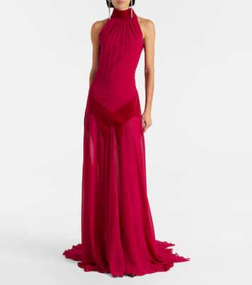 Velvet-trimmed silk georgette gown | McQueen