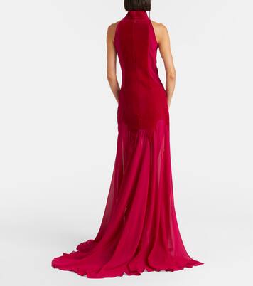 Velvet-trimmed silk georgette gown | McQueen