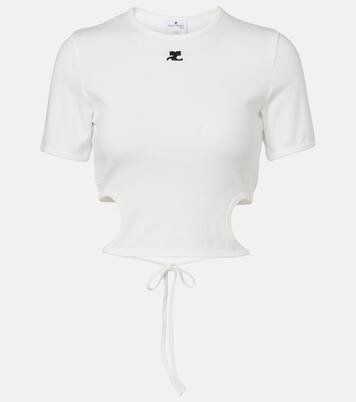 Logo cutout tie-back cotton crop top | Courrèges