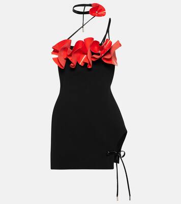Floral-appliqué wool crepe minidress | David Koma