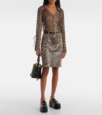 Leopard-print denim skirt | Ganni