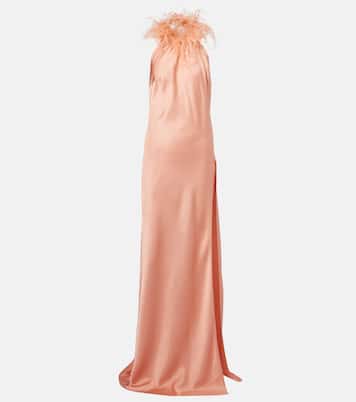 Jazzy feather-trimmed satin gown | The New Arrivals Ilkyaz Ozel