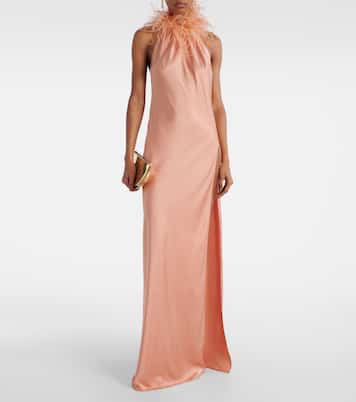 Jazzy feather-trimmed satin gown | The New Arrivals Ilkyaz Ozel