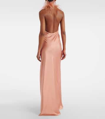 Jazzy feather-trimmed satin gown | The New Arrivals Ilkyaz Ozel