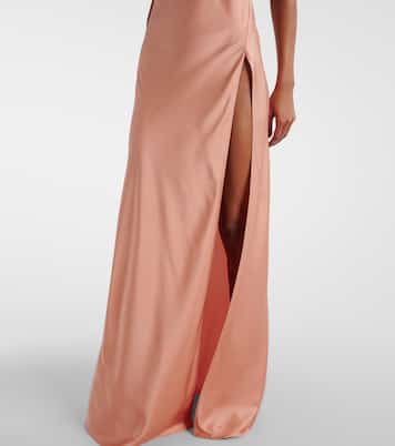 Jazzy feather-trimmed satin gown | The New Arrivals Ilkyaz Ozel