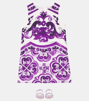 Majolica cotton and linen-blend dress | Dolce&Gabbana Kids