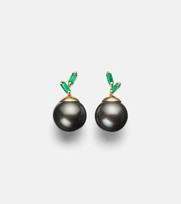 One Of A Kind 18kt gold earrings with emeralds and pearls | Suzanne Kalan
