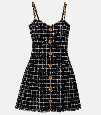 Chain-detail checked tweed minidress | Balmain
