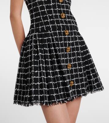 Chain-detail checked tweed minidress | Balmain