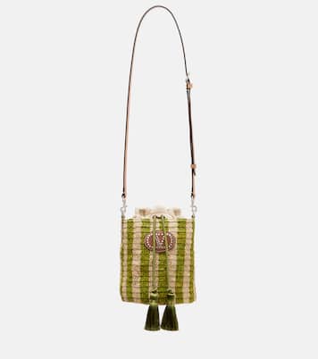 VLogo Mini striped raffia tote bag | Valentino Garavani
