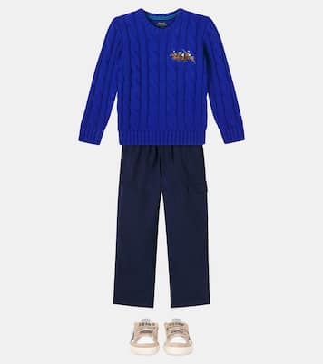 Cable-knit embroidered cotton sweater | Polo Ralph Lauren Kids