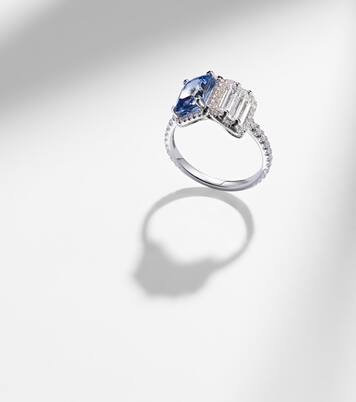 18kt white gold (750/1000) ring with diamonds and sapphire | Suzanne Kalan