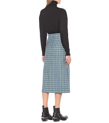 Gonna midi a quadri in lana | Balenciaga