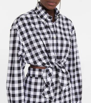 Camicia cropped in cotone a quadri | Miu Miu