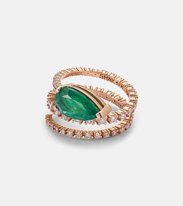 Bague Teardrop Spiral en or 18 ct, diamants blancs et émeraudes | Shay Jewelry