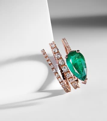 Bague Teardrop Spiral en or 18 ct, diamants blancs et émeraudes | Shay Jewelry