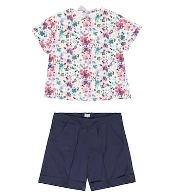 Top e shorts in cotone con stampa | Il Gufo