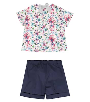 Top e shorts in cotone con stampa | Il Gufo