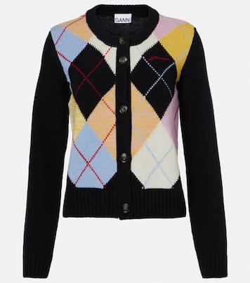 Harlequin argyle wool-blend cardigan | Ganni