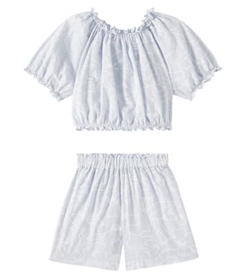 Top e shorts in cotone con stampa | Il Gufo