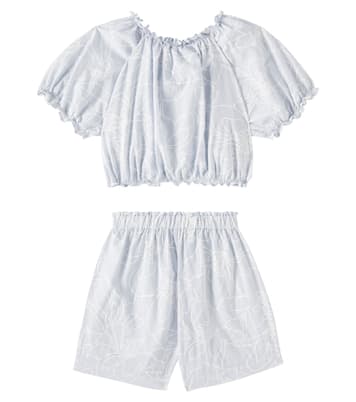 Top e shorts in cotone con stampa | Il Gufo